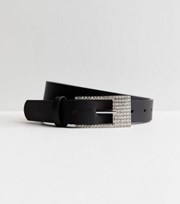 New Look Black Leather-Look Diamante Buckle Belt